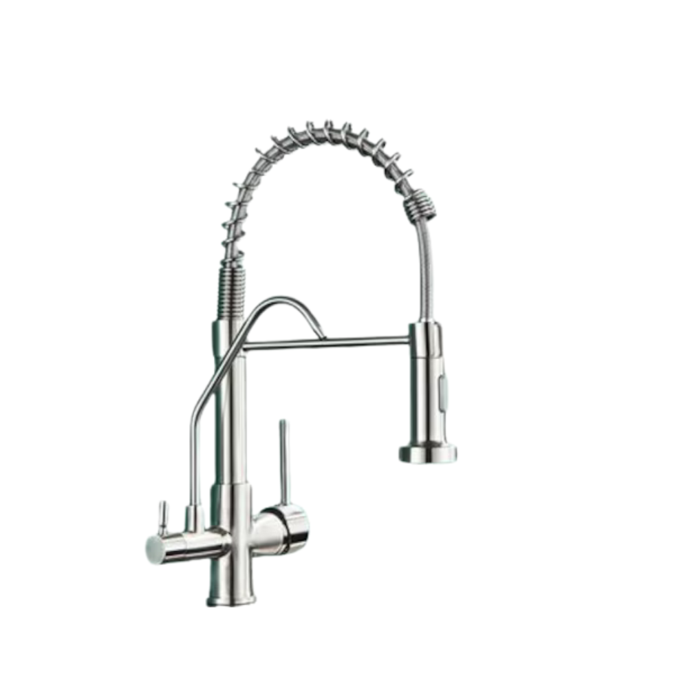 Baterie bucătărie cu 3 căi pentru filtru de purificare, crom, cu arc Aquator