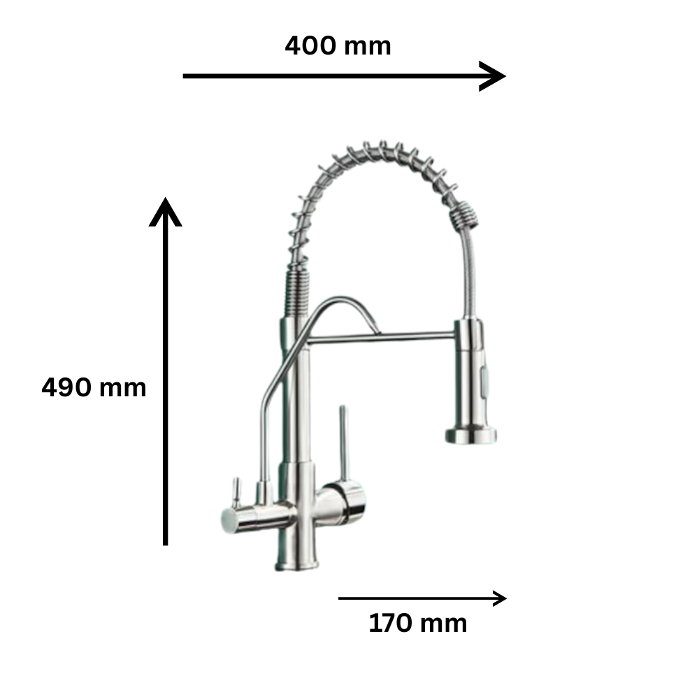 Baterie bucătărie cu 3 căi pentru filtru de purificare, crom, cu arc Aquator