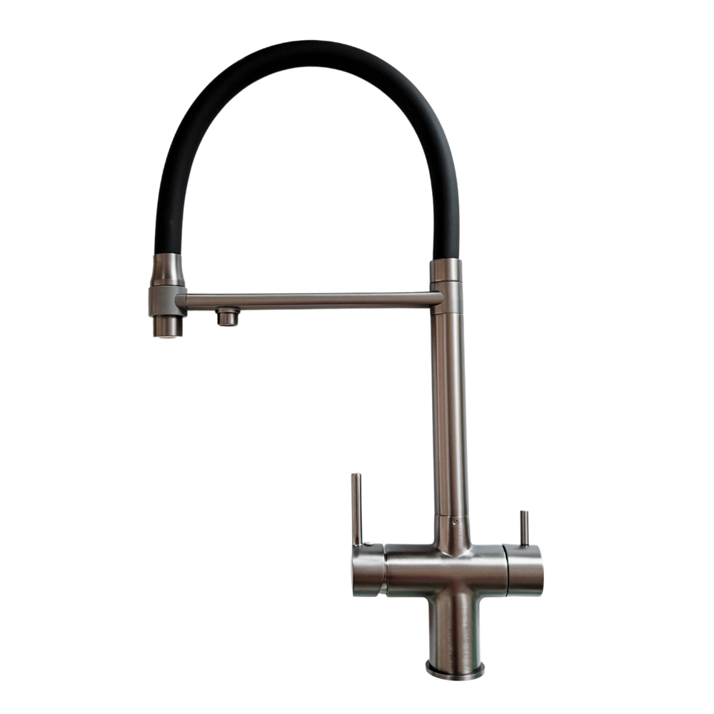 Baterie Bucătărie cu 3 Căi, pentru Apă Filtrată, Gri, Finisaj Mat, Pipă Pivotantă, Înălțime 540mm Aquator