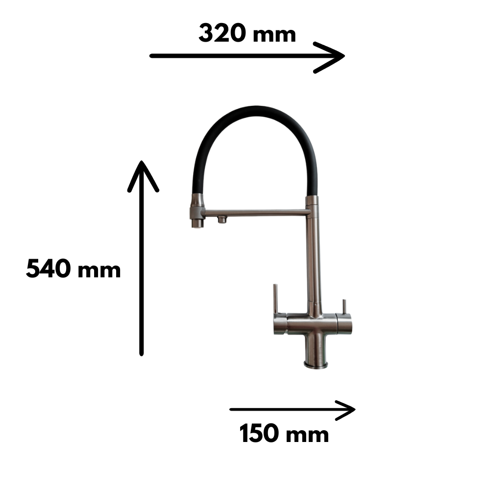Baterie Bucătărie cu 3 Căi, pentru Apă Filtrată, Gri, Finisaj Mat, Pipă Pivotantă, Înălțime 540mm Aquator - imagine 2