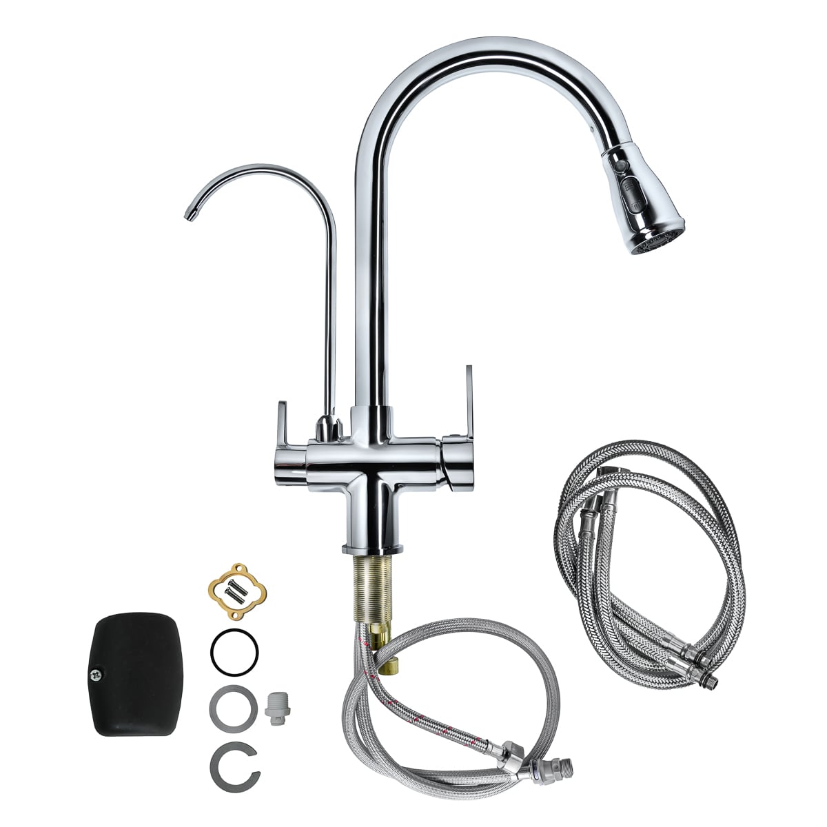 Baterie Bucătărie cu 3 Căi, Pipă Separată pentru Apă Filtrată, Chrome, Finisaj Lucios, Înălțime 410mm Aquator - imagine 4