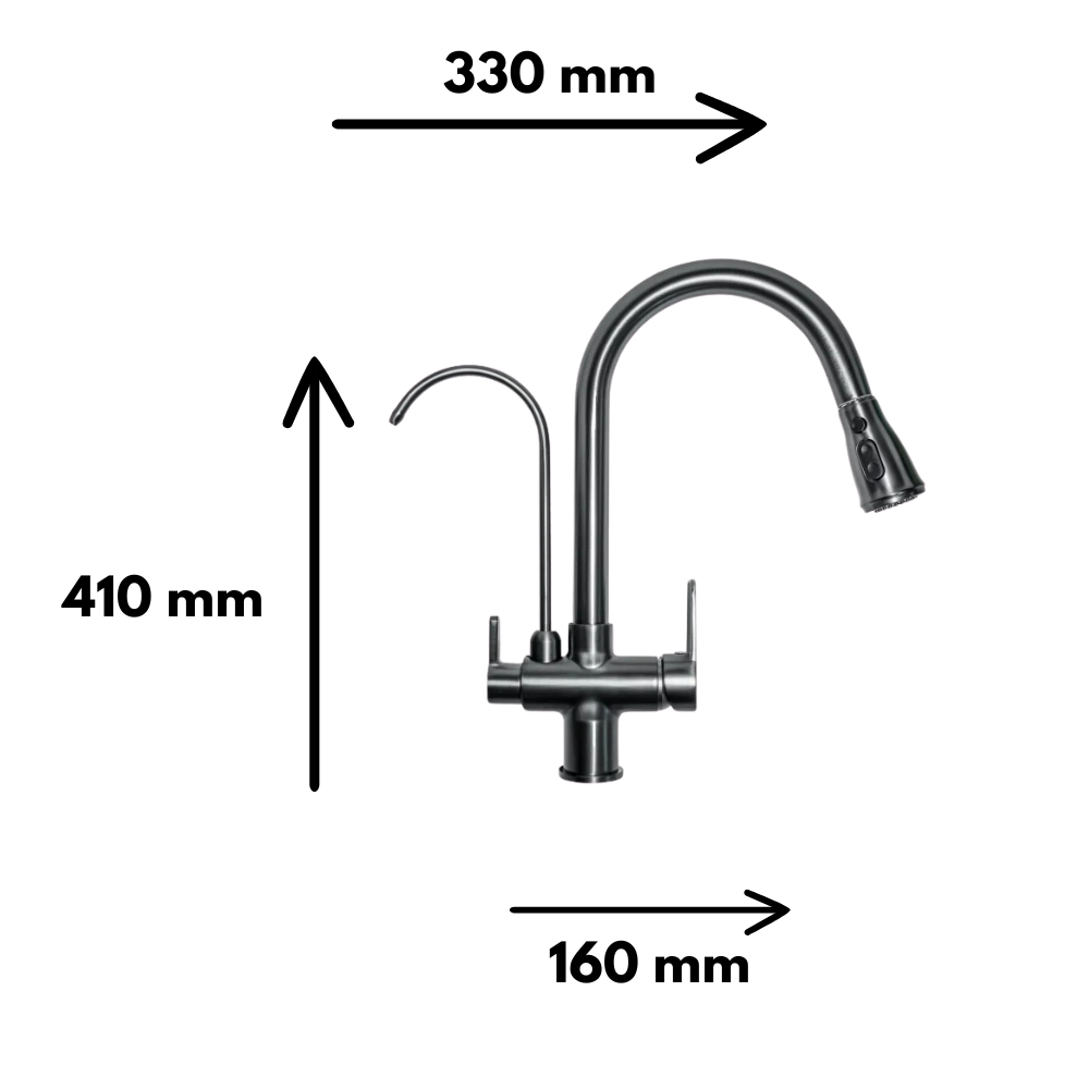 Baterie bucătărie cu 3 căi pentru filtru de purificare, neagră. Aquaphor Aquator