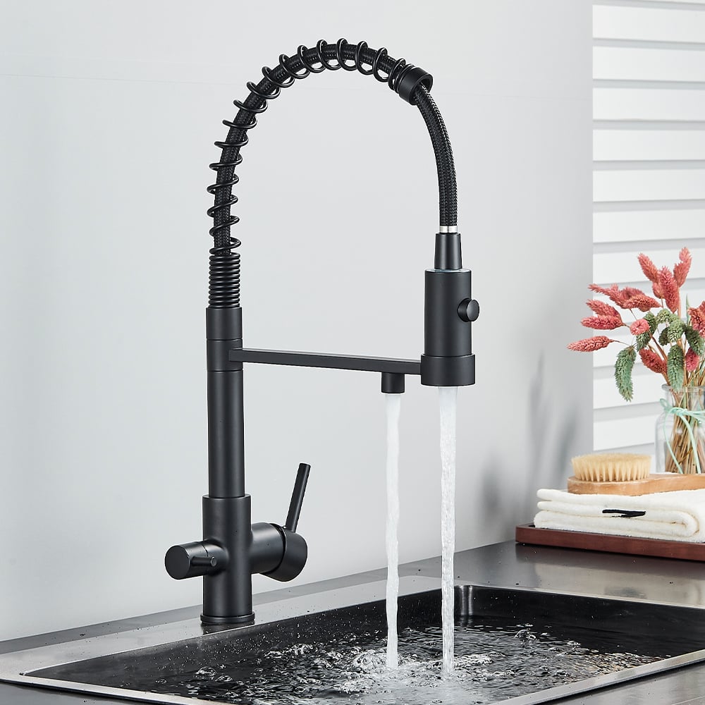 Baterie bucătărie cu 3 căi pentru filtru de purificare, neagră Aquator - imagine 3