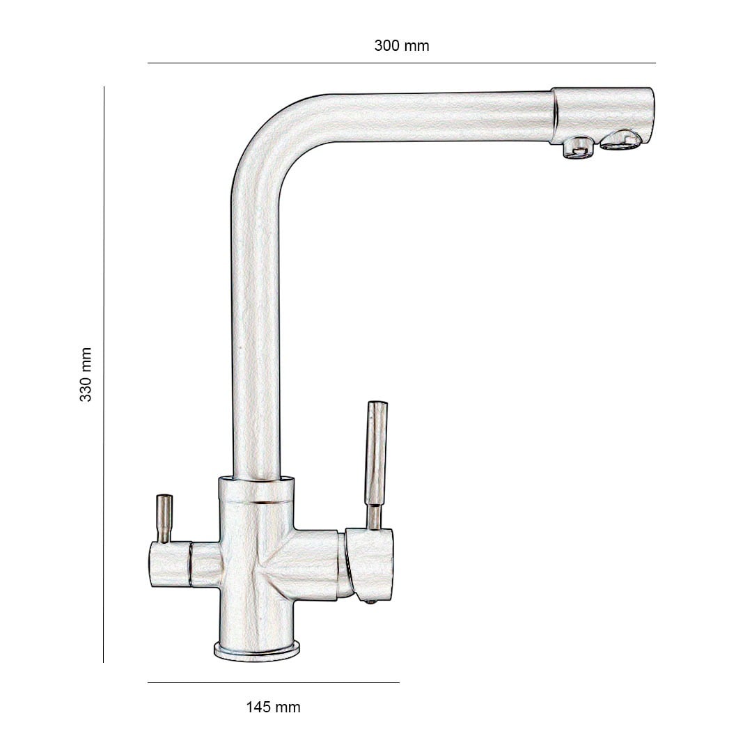 Baterie Bucătărie cu 3 Căi, pentru Apă Filtrată, Neagră, Finisaj Mat, Pipă Pivotantă, Înălțime 330mm Aquaphor Aquator - imagine 5