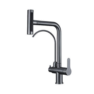 Baterie bucătărie cu 3 căi pentru filtru de purificare, neagră, cap de dus extractabil, cu 4 jeturi de apa Aquator