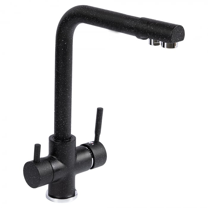 Baterie bucătărie cu 3 căi pentru filtru de purificare, neagră mat cu puncte mici Aquaphor Aquator