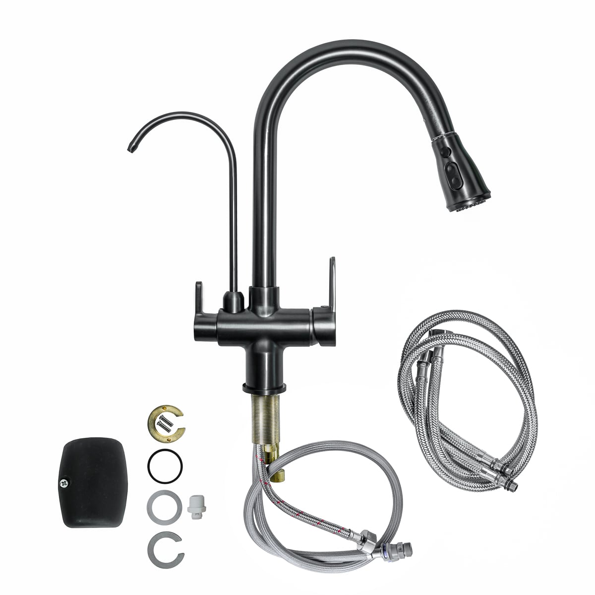 Baterie Bucătărie cu 3 Căi, Pipă Separată pentru Apă Filtrată, Gri, Finisaj Lucios, Înălțime 410mm Aquaphor Aquator - imagine 4