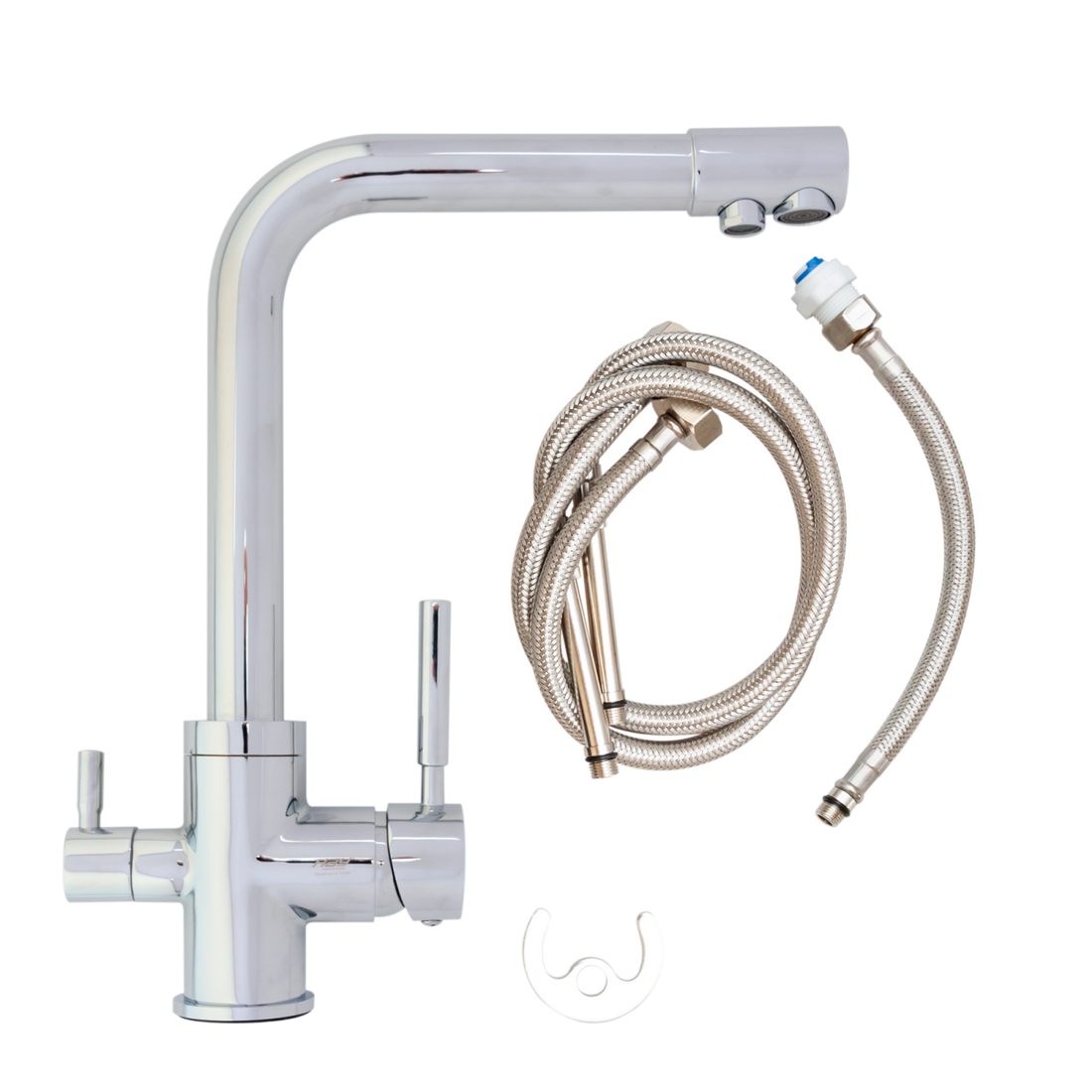 Baterie Bucătărie cu 3 Căi, pentru Apă Filtrată, Crom, Finisaj Lucios, Pipă Pivotantă, Înălțime 330mm Aquaphor Aquator