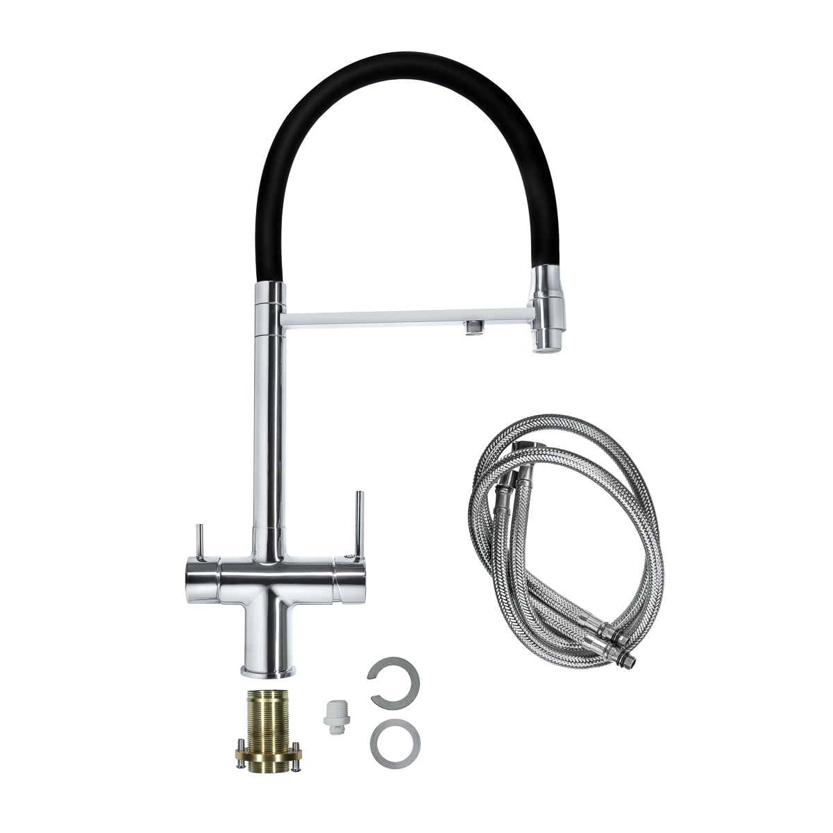 Baterie Bucătărie cu 3 Căi, pentru Apă Filtrată, Crom, Finisaj Lucios, Pipă Pivotantă, Înălțime 540mm Aquaphor Aquator - imagine 3