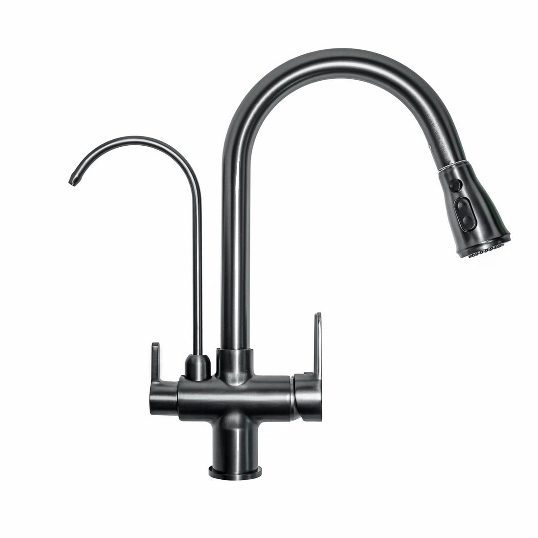 Baterie Bucătărie cu 3 Căi, Pipă Separată pentru Apă Filtrată, Gri, Finisaj Lucios, Înălțime 410mm Aquaphor Aquator