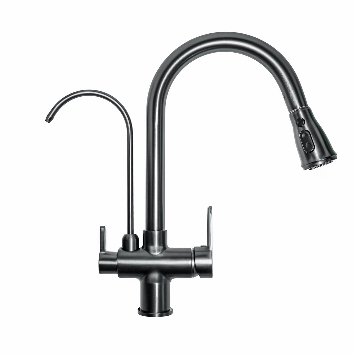 Baterie Bucătărie cu 3 Căi, Pipă Separată pentru Apă Filtrată, Gri, Finisaj Lucios, Înălțime 410mm Aquaphor Aquator