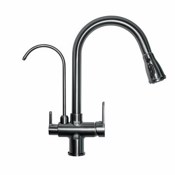 Baterie Bucătărie cu 3 Căi, Pipă Separată pentru Apă Filtrată, Gri, Finisaj Lucios, Înălțime 410mm Aquaphor Aquator