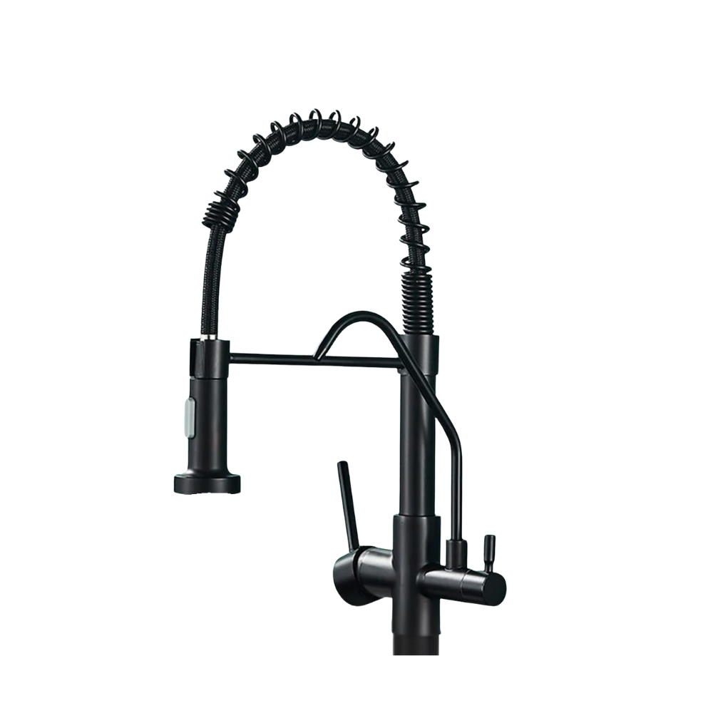 Baterie bucătărie cu 3 căi pentru filtru de purificare, neagră, cu arc Aquator