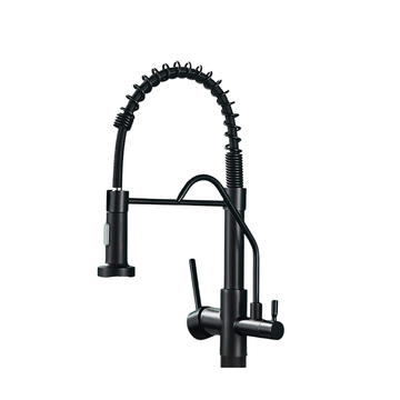 Baterie bucătărie cu 3 căi pentru filtru de purificare, neagră, cu arc Aquator