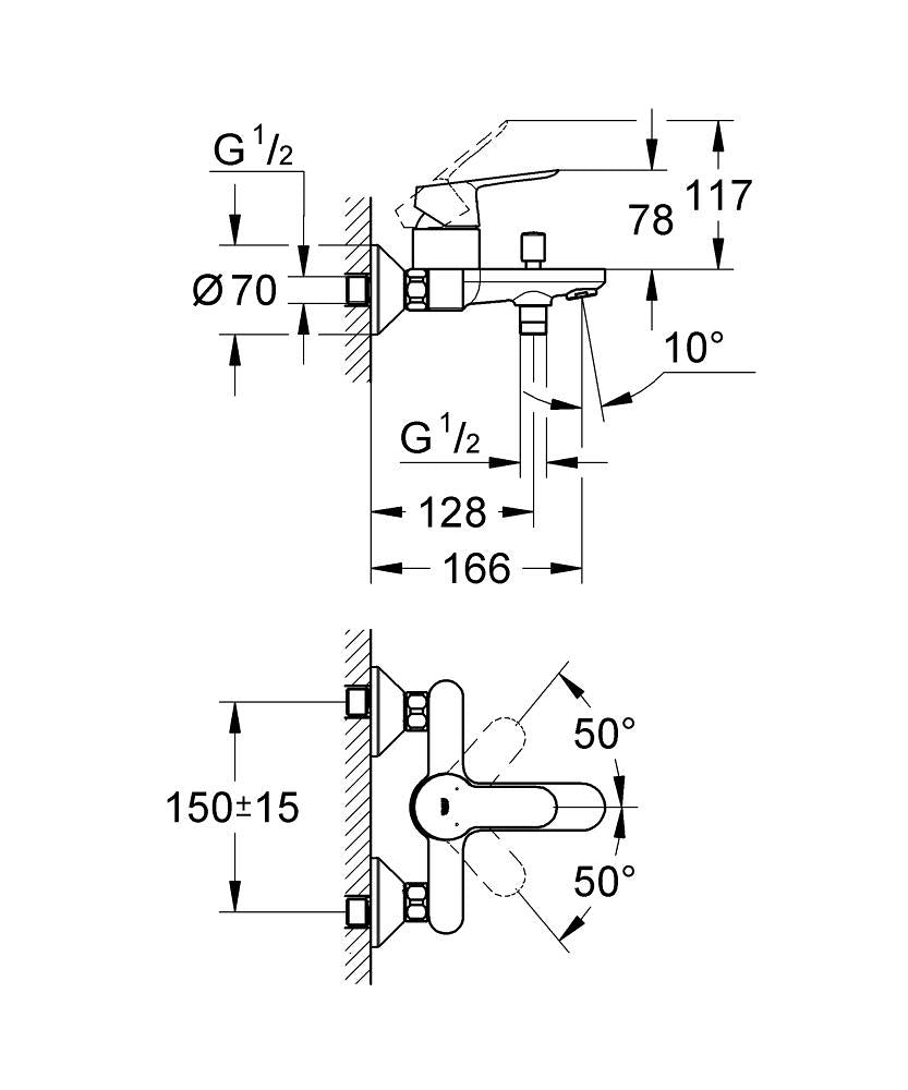 Baterie cada Grohe Bau Edge, crom