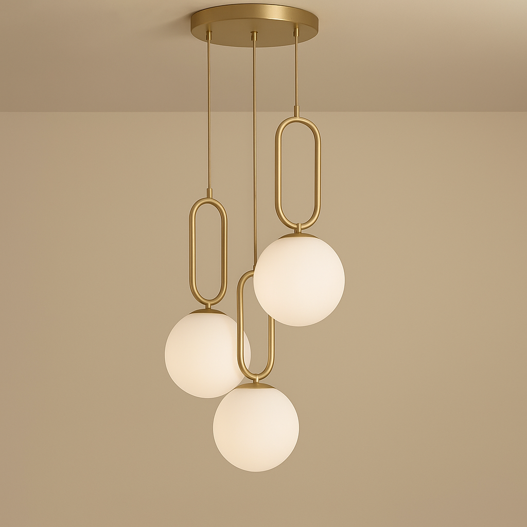 LUSTRA Nordic Luxury cu 3 Globuri Albe E27 si Corp Cupru
