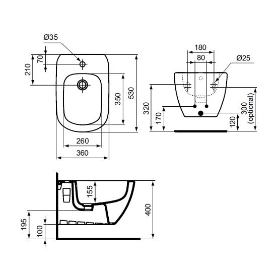 Bideu Ideal Standard Tesi T457001, suspendat, alb