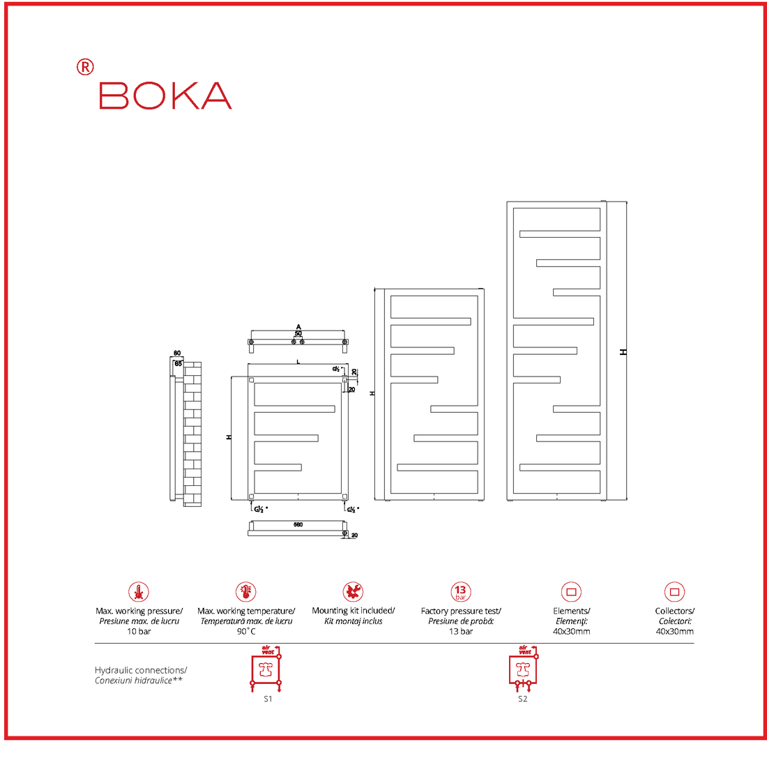 Calorifer baie portprosop decorativ cromat 600/1790 mm BOKA (include kit de instalare)