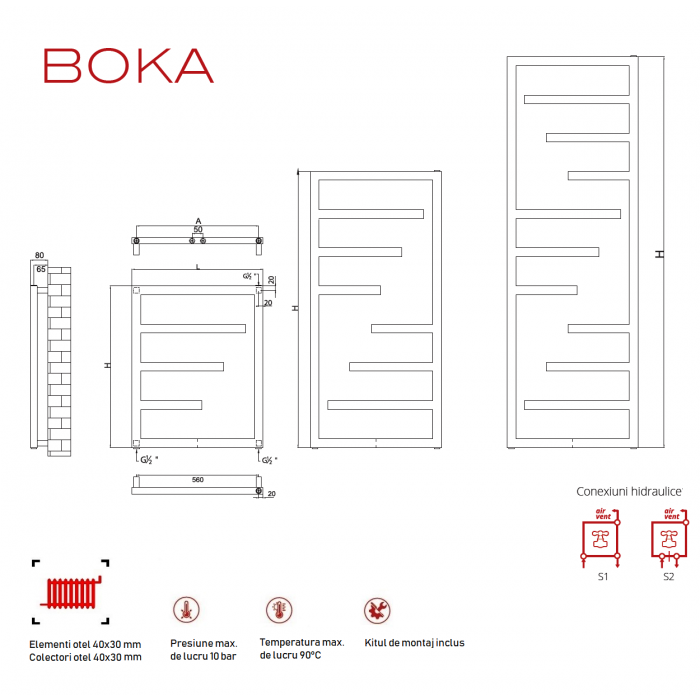 Calorifer Baie Portprosop Decorativ Cromat / Boka (disponibil pe baza de comanda la furnizor)