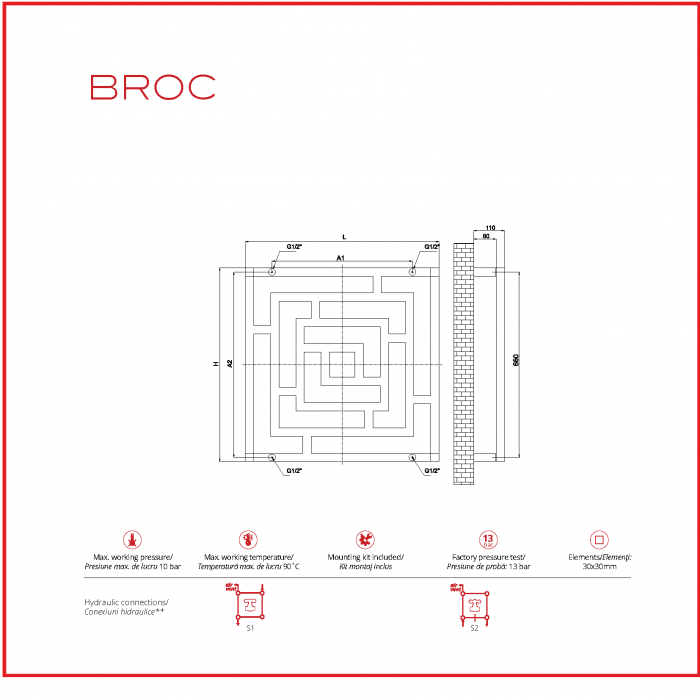CALORIFER BROC P + KIT Metalic Black 56MO2763 (disponibil pe baza de comanda la furnizor)