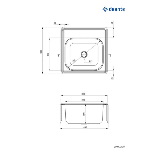 Chiuvetă din inox, 1-cuvă, Deante