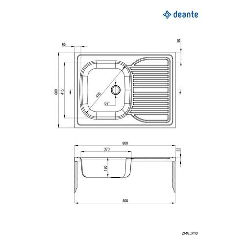 Chiuvetă din inox, 1-cuvă cu picurător - pe mască, Deante