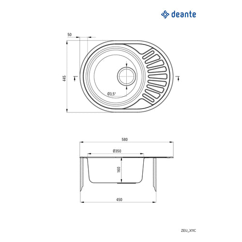 Chiuvetă din inox, 1-cuvă cu picurător, Deante