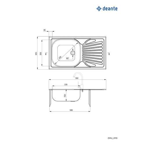 Chiuvetă din inox, 1-cuvă cu picurător, Deante