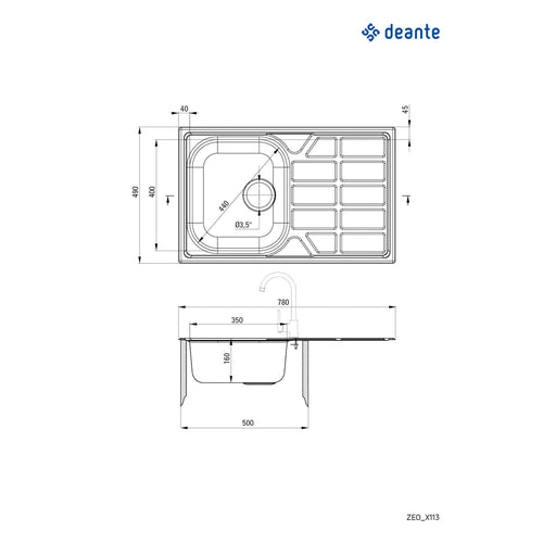 Chiuvetă din inox, 1-cuvă cu picurător, Deante