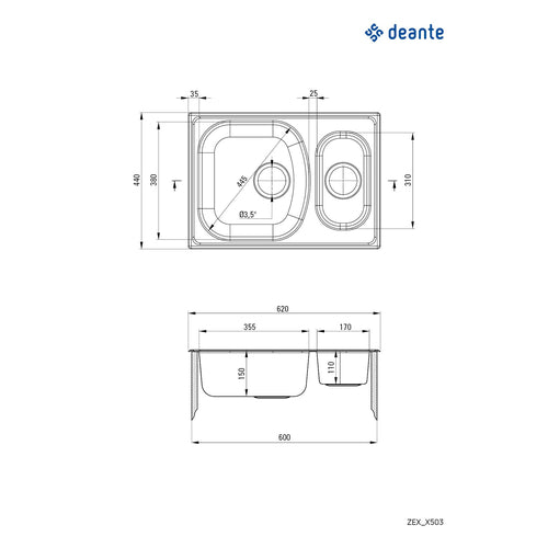 Chiuvetă din inox, 1,5-cuve, Deante