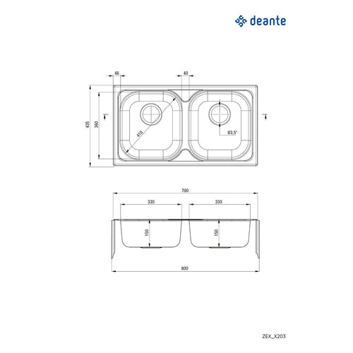Chiuvetă din inox, 2-cuve, Deante