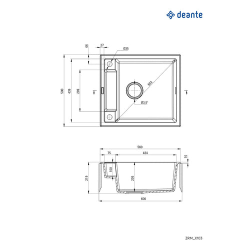 Chiuvetă magnetică din granit, 1-cuvă, Deante