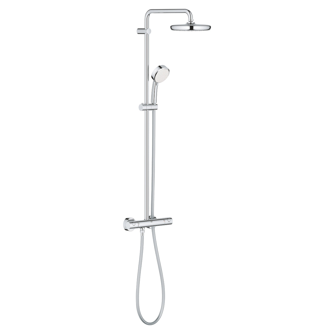 Coloana de dus Grohe Tempesta Cosmopolitan 210, cu baterie termostatata, palarie 20 cm, furtun 1.75m si para dus, crom