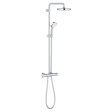 Coloana de dus Grohe Tempesta Cosmopolitan 210, cu baterie termostatata, palarie 20 cm, furtun 1.75m si para dus, crom