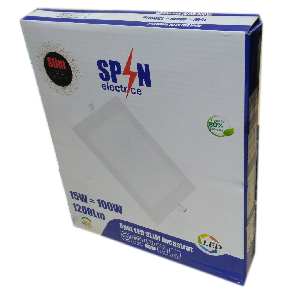 Spot Led Slim Patrat 193x193mm, 15W=100W, 2700K, lumina calda