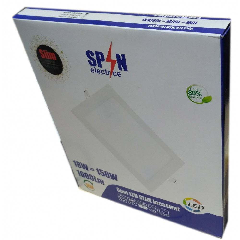 Spot Led Slim Patrat 166x166mm, 12W=75W, 6400K, lumina rece