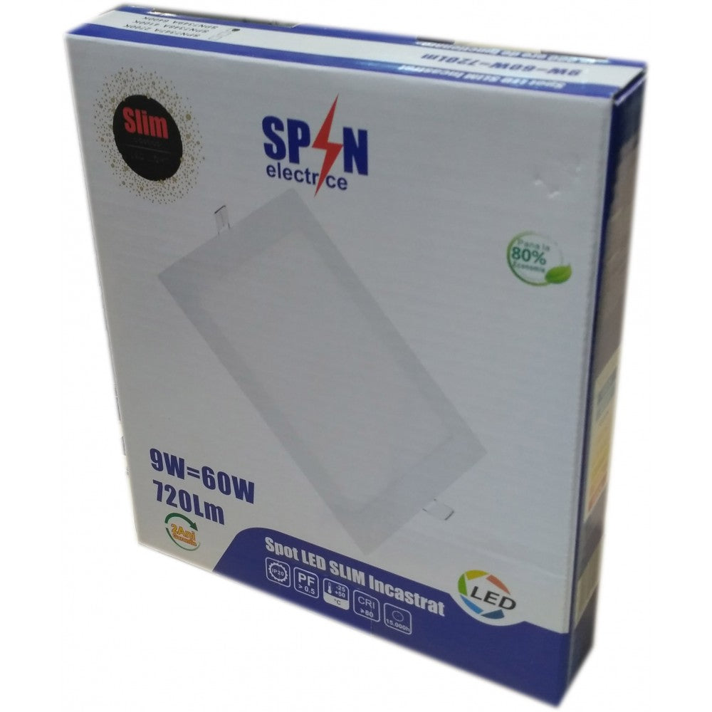 Spot Led Slim Patrat 150x150mm, 9W=60W, 2700K, lumina calda