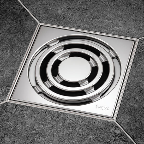 Sifon de pardoseala Tece drainpoint,105 x 105 mm, iesire laterala Dn 50, extra plat cu flansa universala, 3601100 grossmann
