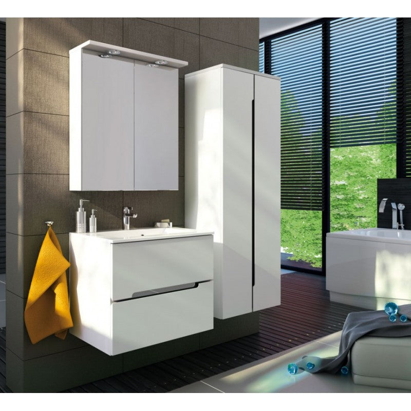 Dulap baza suspendat Oristo Silver 60x45x55 cm cu 2 sertare, alb lucios