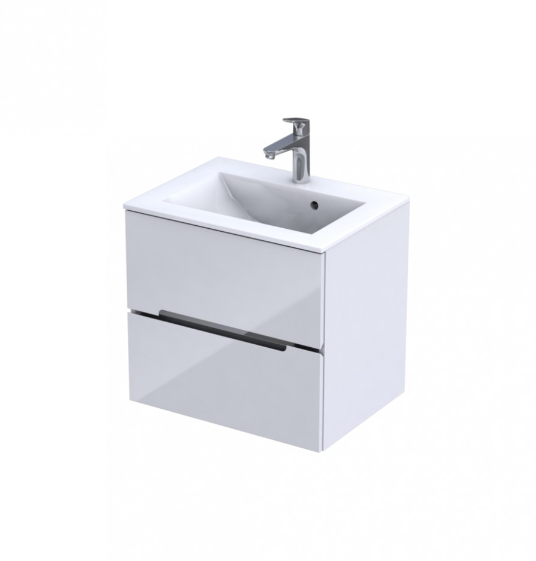 Dulap baza suspendat Oristo Silver 60x45x55 cm cu 2 sertare, alb lucios