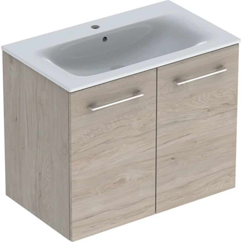 SET LAVOAR CU MARGINE INGUSTA SI MOBILIER SELNOVA SQUARE CU 2 USI 80  NUC AMERICAN HICKORY DESCHIS