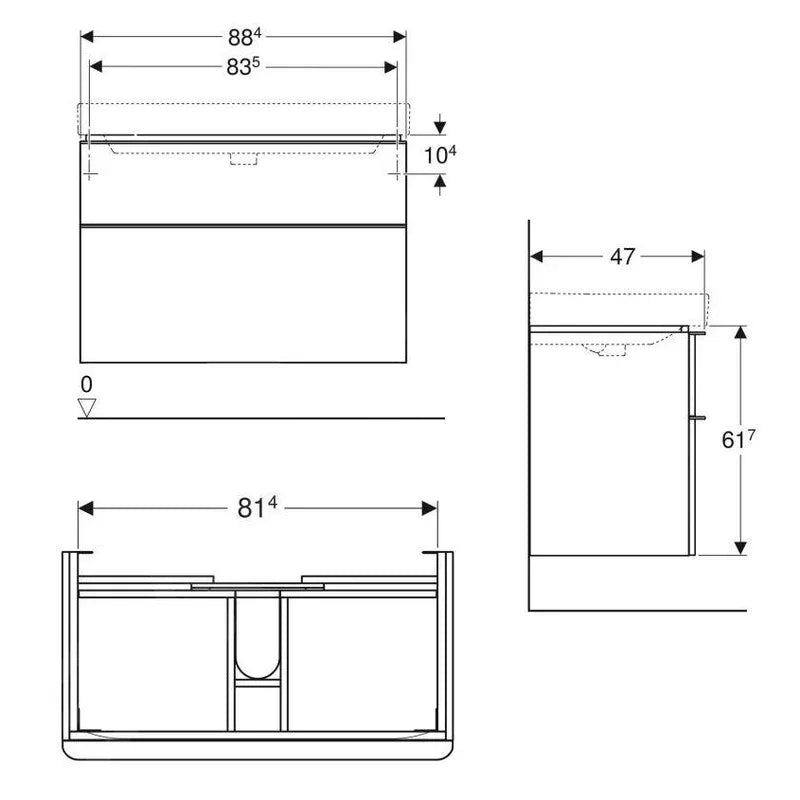 MOBILIER PENTRU LAVOAR SMYLE SQUARE CU DOUA SERTARE 88.4X61.7X47 ALB LUCIOS