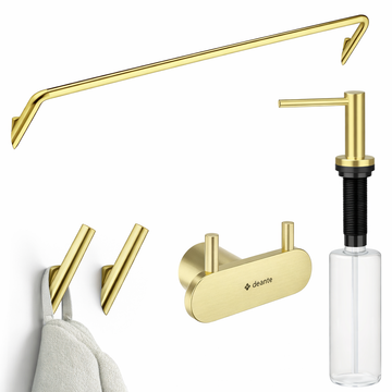 Set accesorii baie si bucatarie Deante Silia si Aster – suport prosop, carlige si dozator detergent, finisaj premium