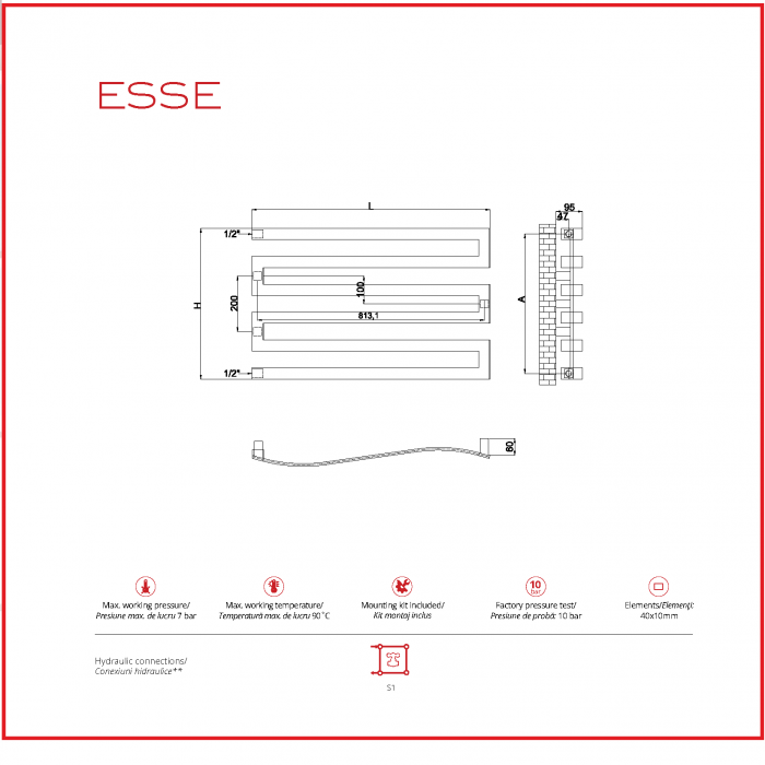 Calorifer baie portprosop decorativ cromat / ESSE (disponibil pe baza de comanda la furnizor)