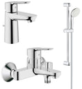 Set baterii baie GROHE BauEdge cu baterie lavoar, baterie cada si set de dus Tempesta 110 cu bara