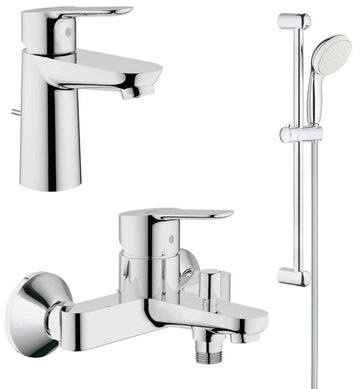 Set baterii baie GROHE BauEdge cu baterie lavoar, baterie cada si set de dus Tempesta 110 cu bara