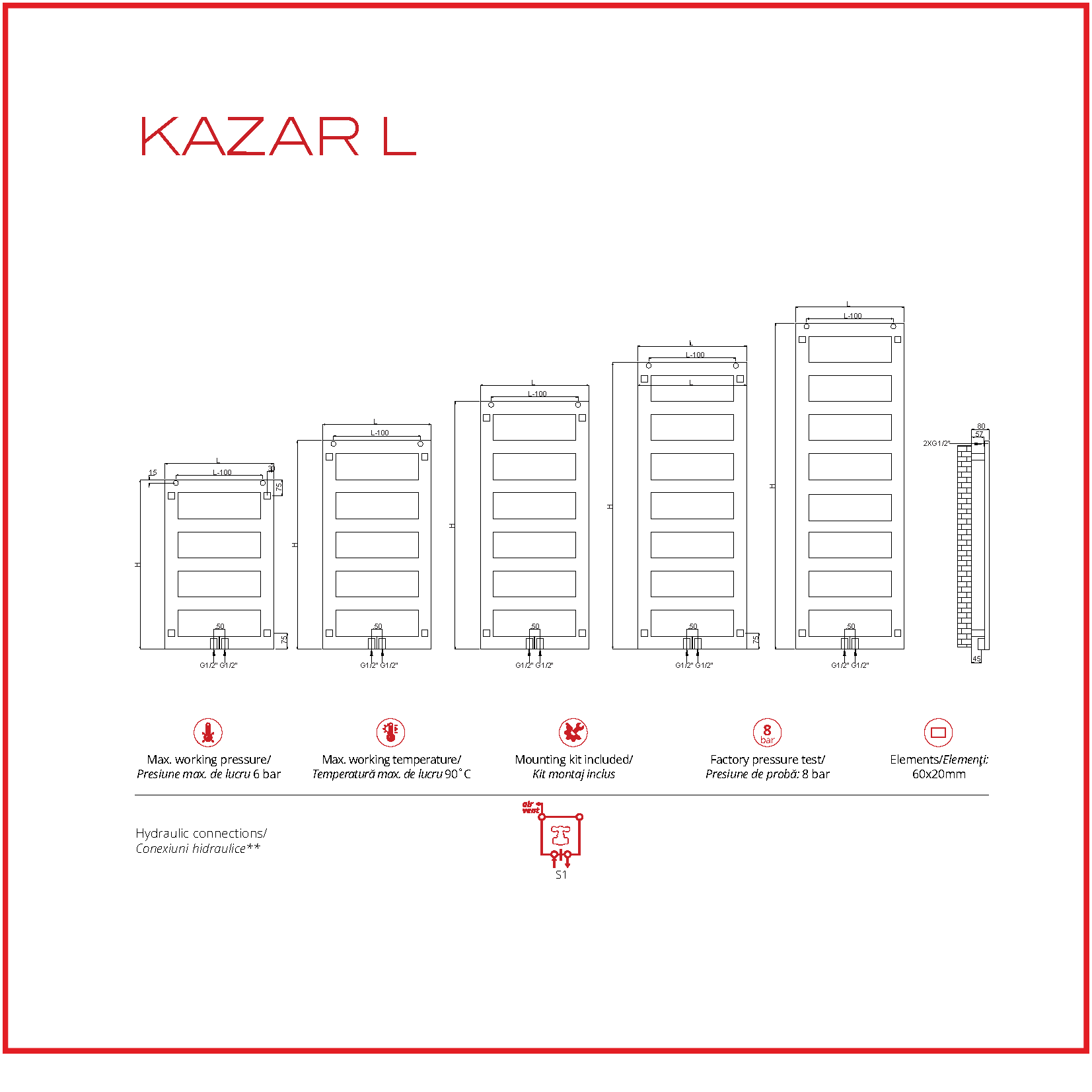 Calorifer baie portprosop decorativ cromat 500/ Radox 1140 m KAZAR (include kit de instalare) - imagine 3