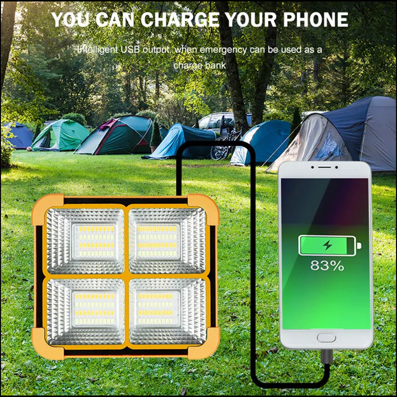 Lampa Solara de Exterior Portabila, Panou solar-1,2 W/6 V Putere 100W, Protectie IP65, 4 Moduri de Iluminat, Port USB 3000-6000K