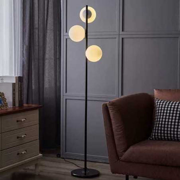 Floor Lamp 160cm With 3 Globes White Matte Black 