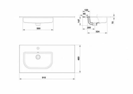 LAVOAR MID 91X46 ASIMETRIC PENTRU MOBILIER JADE